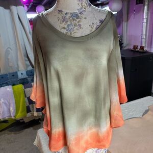 Women's Gradient Top - Olive and Coral/Orange